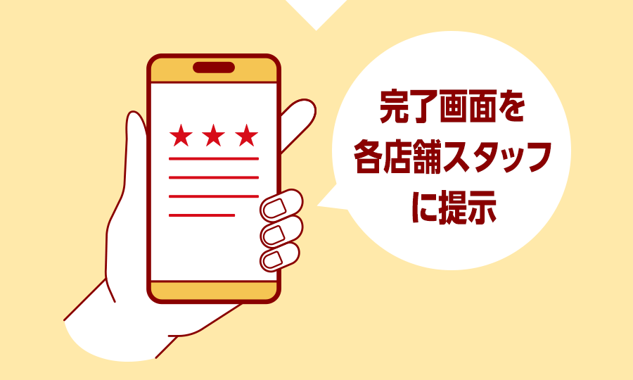 完了画面を各店舗スタッフに提示。