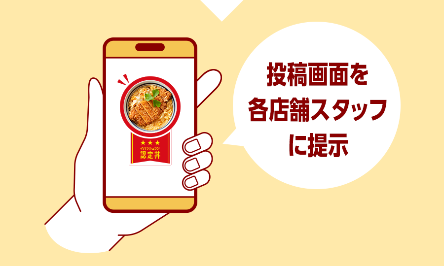 投稿画面を各店舗スタッフに提示。